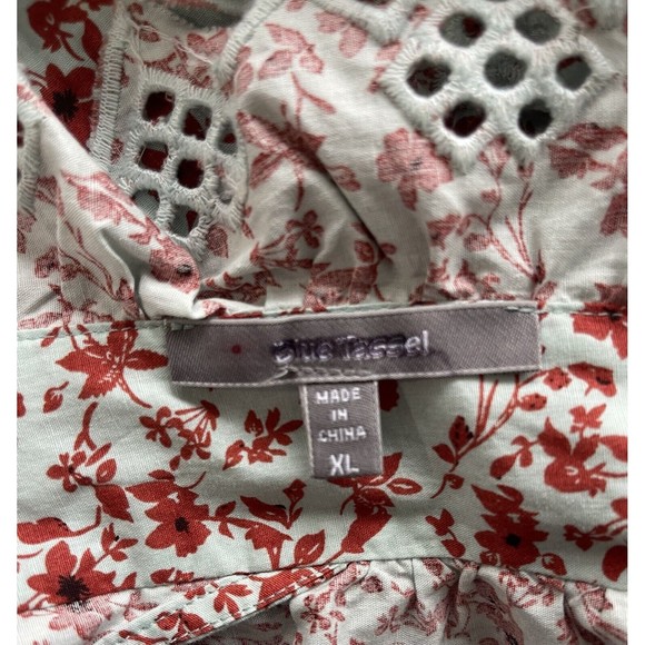 Anthropologie Blue Tassel Women Floral Cotton Trina Bow Blouse Top Size XL NEW - Picture 8 of 10